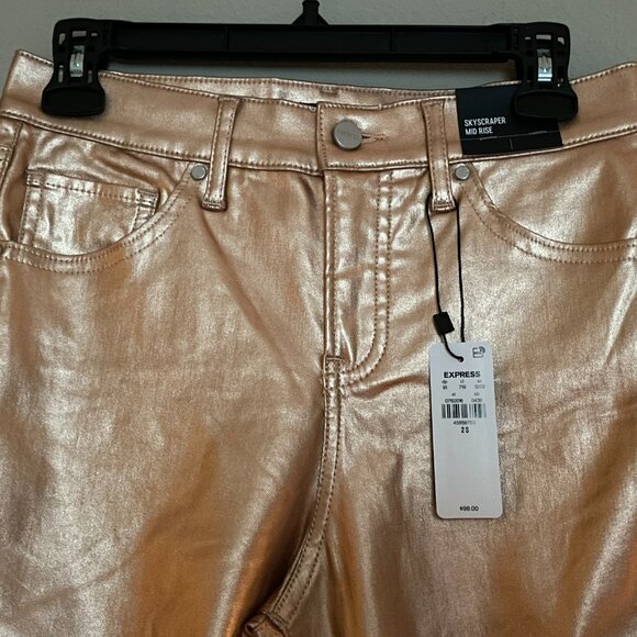 Express, Rose Gold, Size 2, Metallic Mid Rise Jeans - Picture 5 of 7
